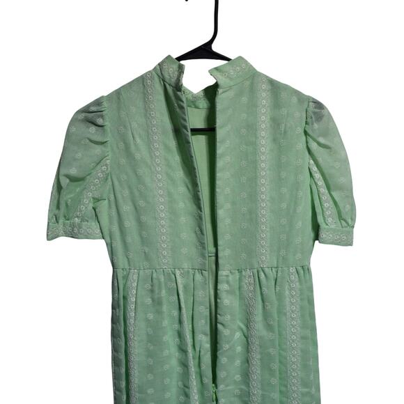 Vintage 70's Green Floral Maxi Short Sleeve Dress Size Small Boho - Picture 4 of 8